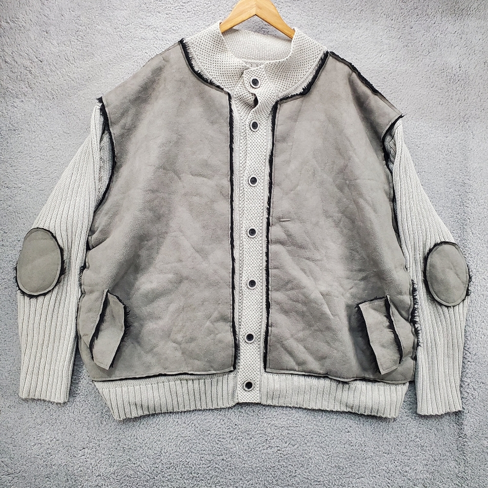 Lavane New York Knit Faux Suede Sweater Mens 4XL Gray Elbow Patch